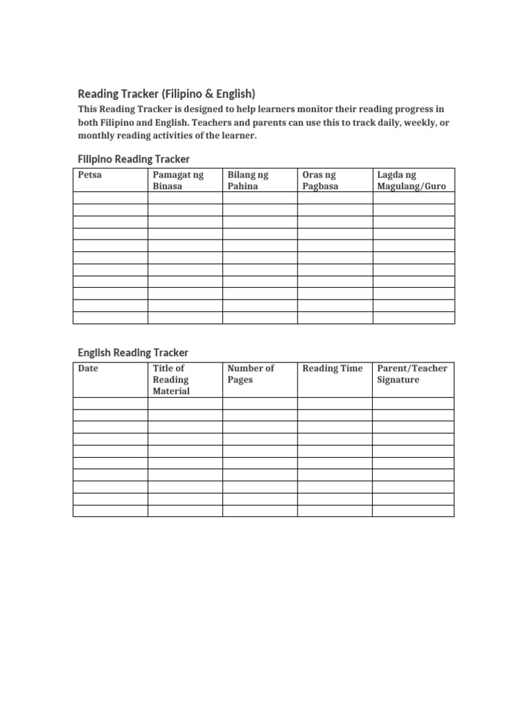 Bilingual Reading Tracker for Students | PDF