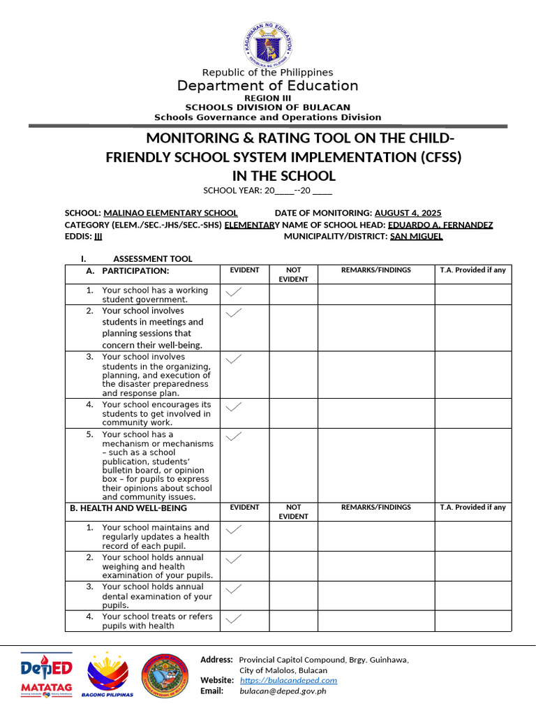 CFSS Monitoring Tool for Schools | PDF | Teachers
