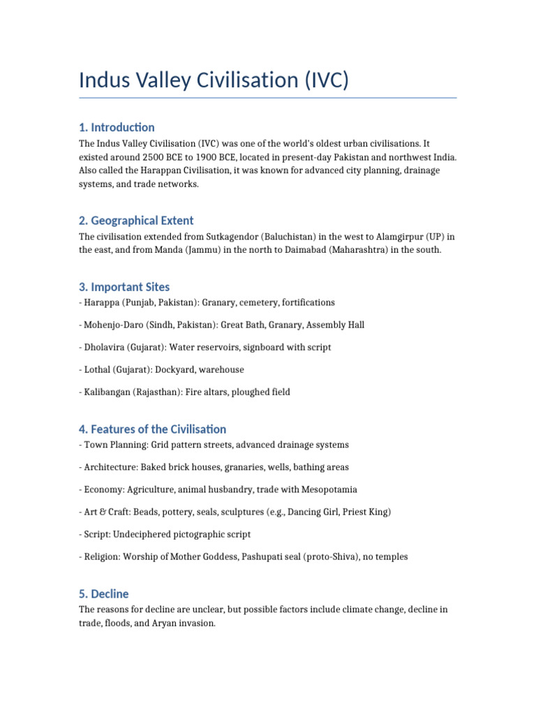 Indus Valley Civilization Overview | PDF
