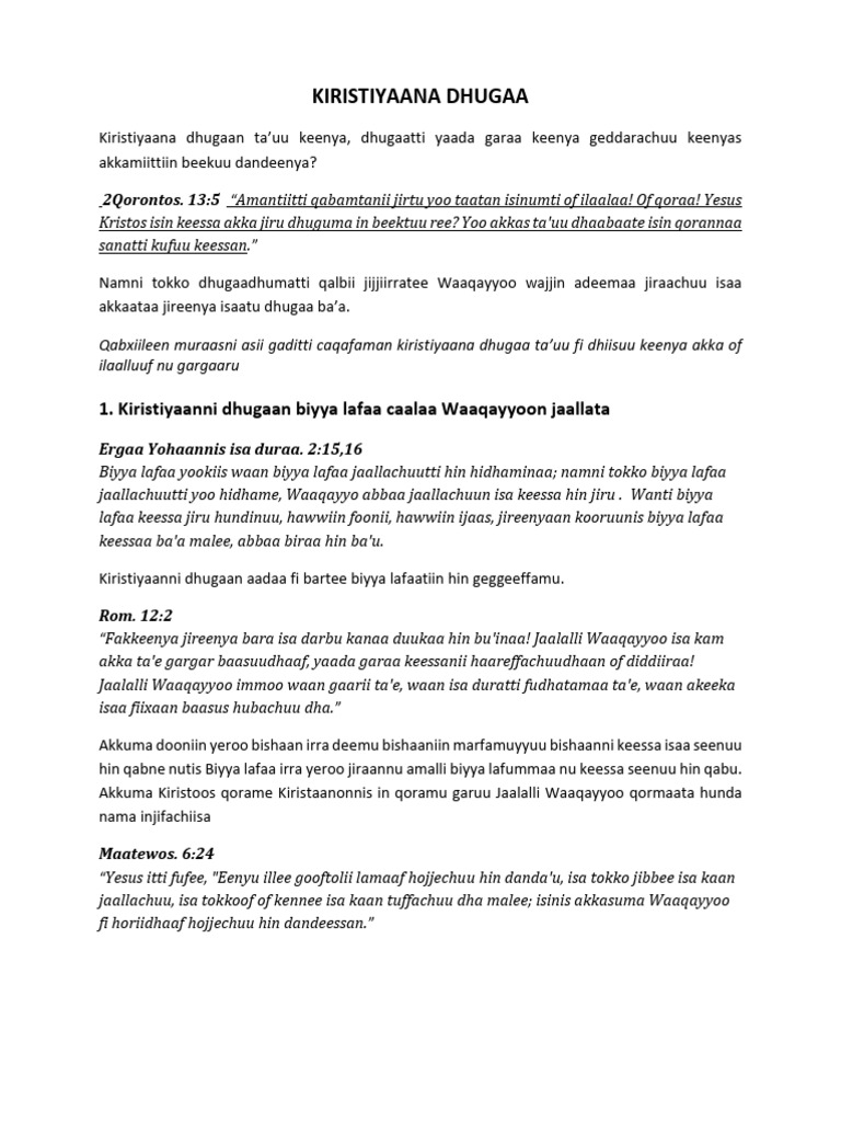 Kiristiyaana Dhugaa: Amantii fi Jireenya | PDF