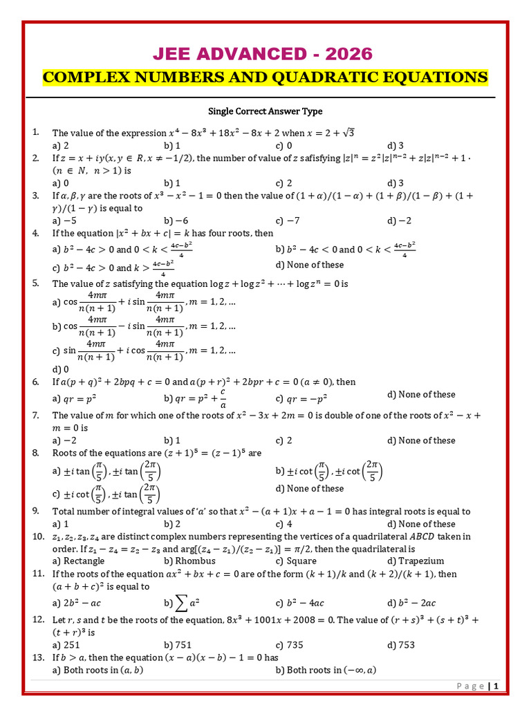 Complex Numbers and Quadratic Equations | PDF | Numbers | Zero Of A ...