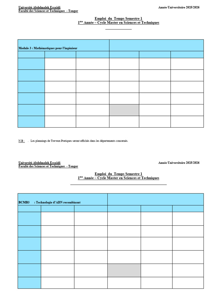 Emploi du Temps Master 2025/2026 | PDF