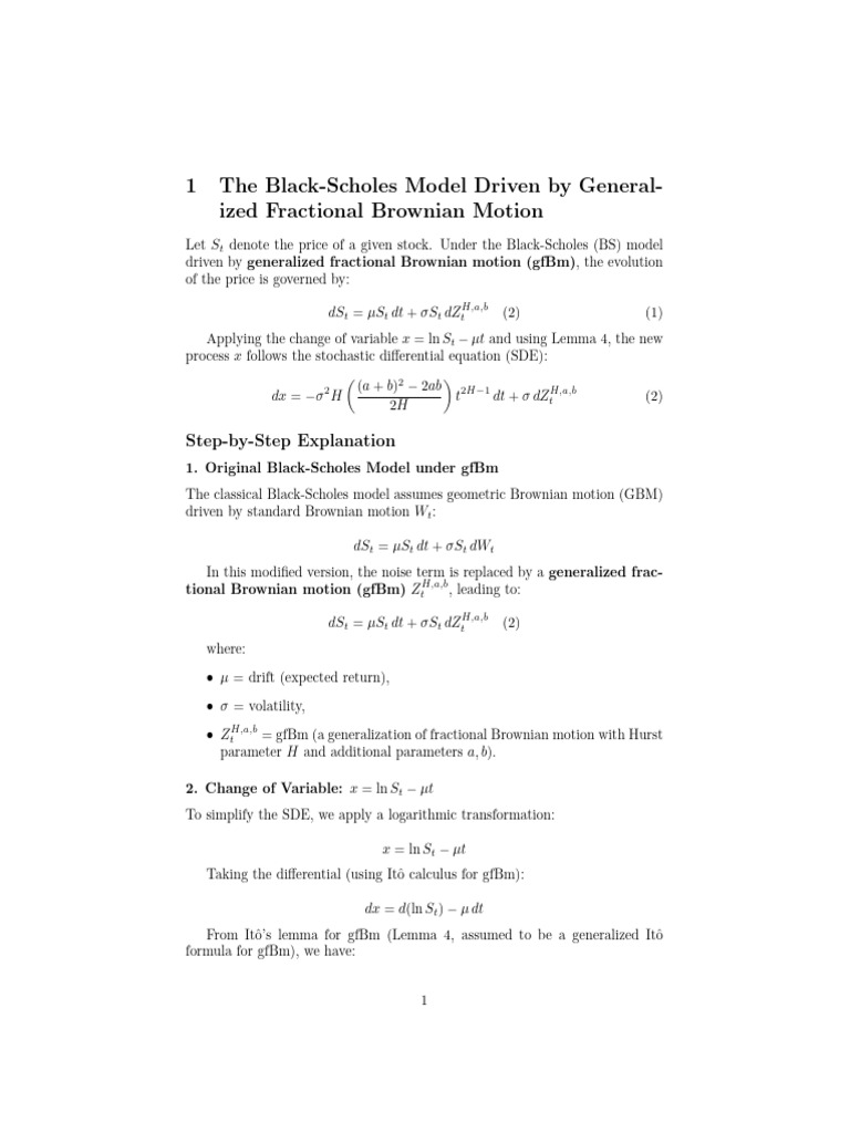 Black-Scholes Model with gfBm Analysis | PDF | Stochastic Differential ...