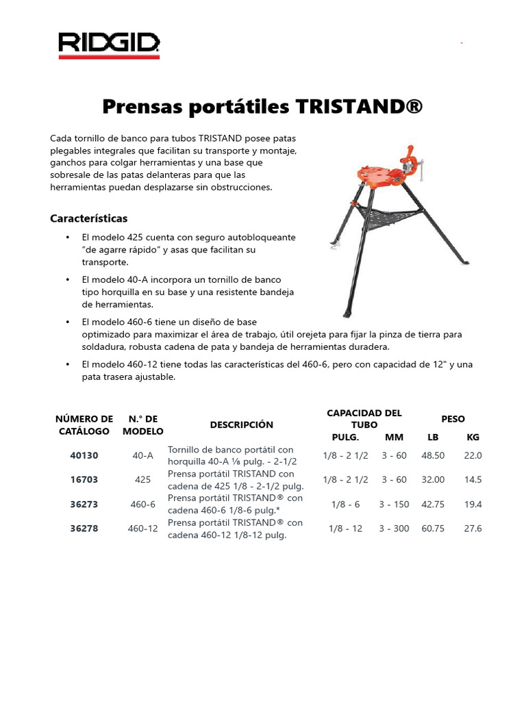 Prensas Portátiles TRISTAND® para Tubos | PDF