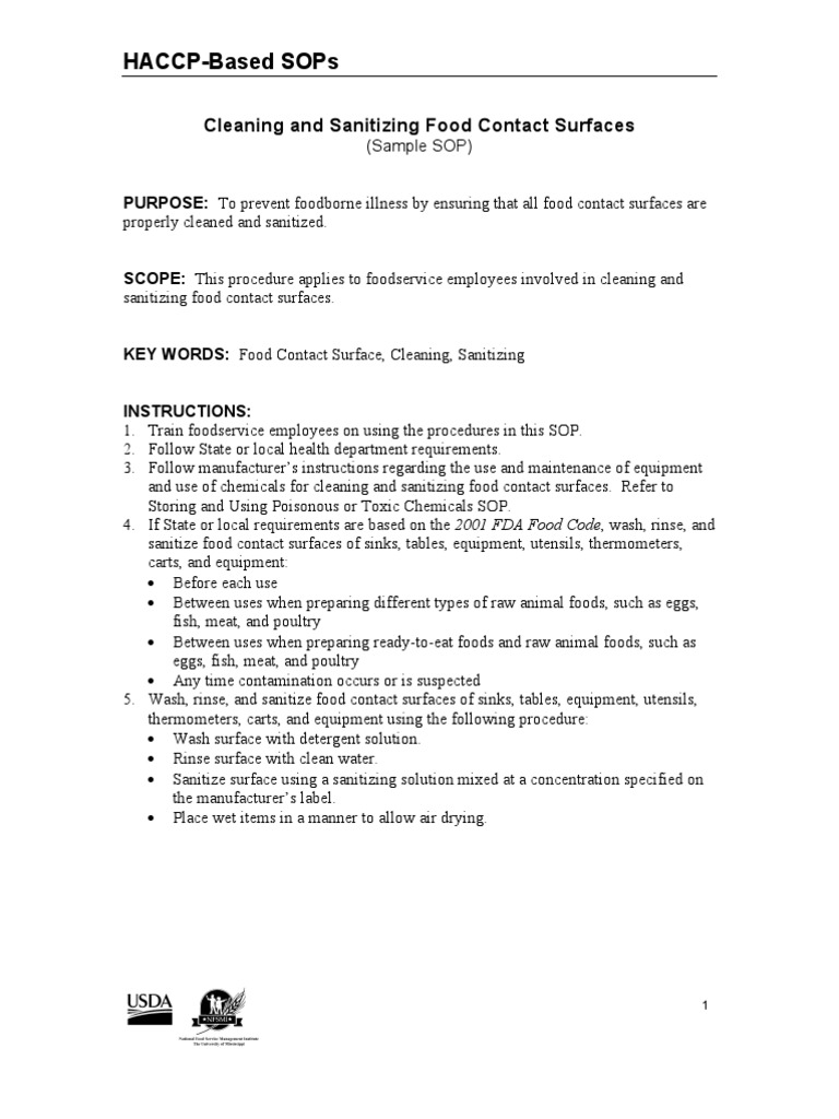 Cleaning and Sanitizing Food Contact Surfaces PDF Foods Thermometer
