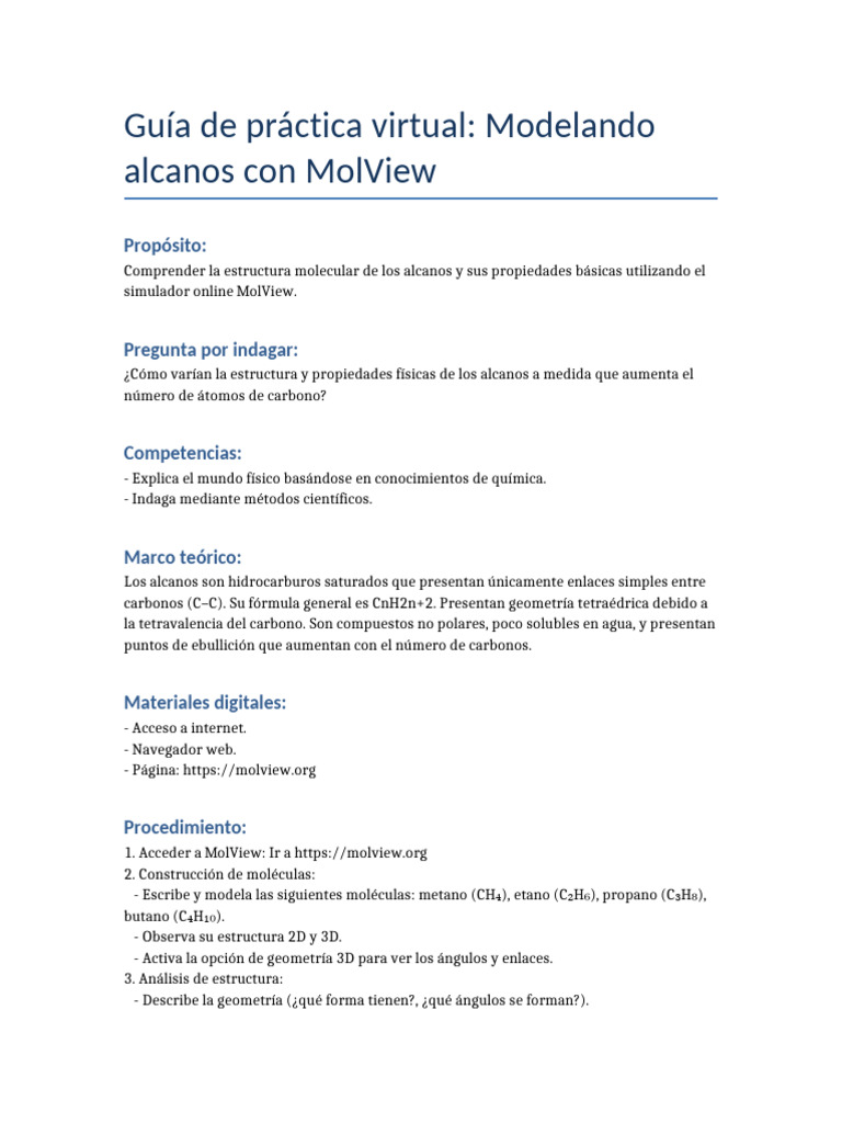 Modelado de Alcanos con MolView | PDF | Alcano | Enlace químico