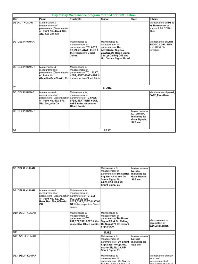 Daily ESM Maintenance Program Overview | PDF