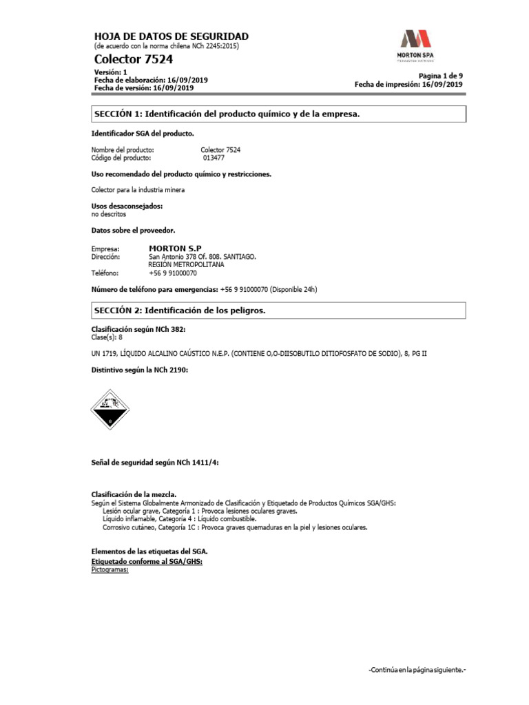 Hoja de Seguridad Colector 7524 | PDF | Agua | Quemar