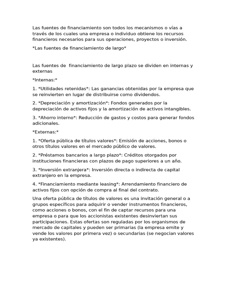 Fuentes de Financiamiento a Largo Plazo | PDF