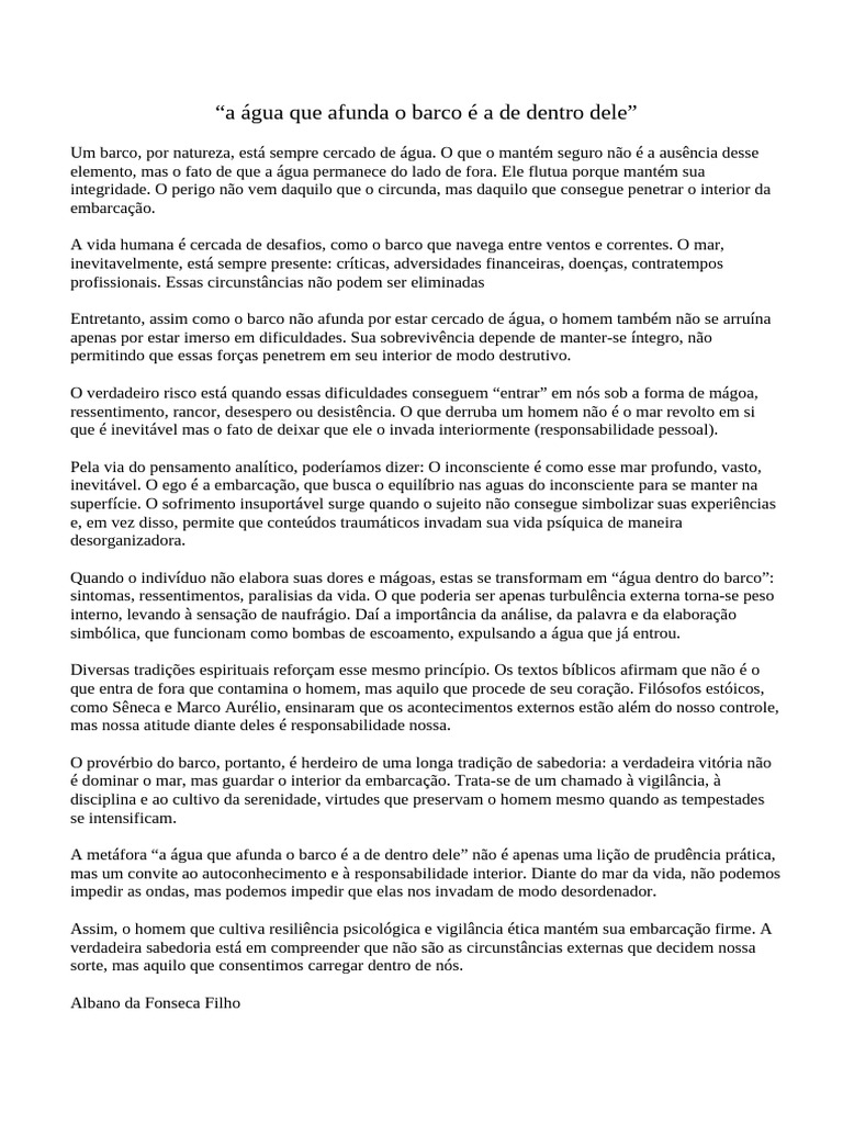 A Água Que Afunda o Barco É A de Dentro Dele | PDF | Sabedoria