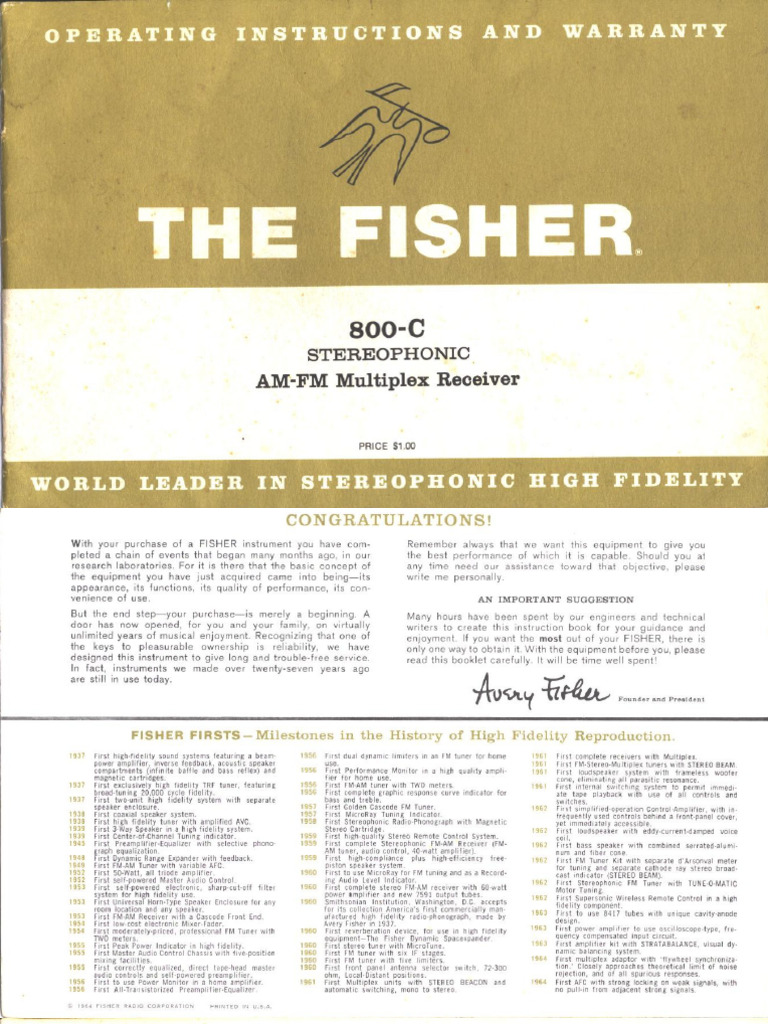Manual Fisher 800 C Fisher 800 C Owners Manual | PDF