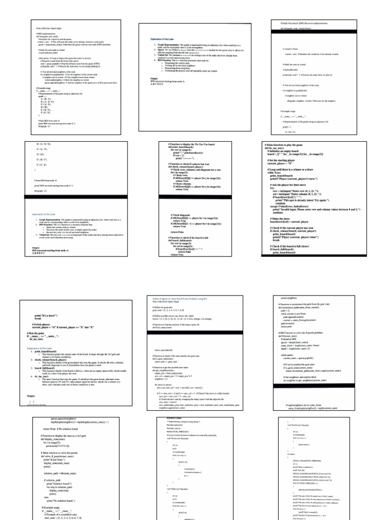 Python Graph Traversal and Tic-Tac-Toe Code | PDF | Queue (Abstract ...