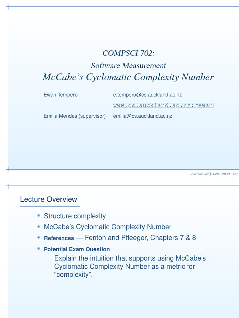 McCabe's Cyclomatic Complexity Number - Software Measurement | PDF ...