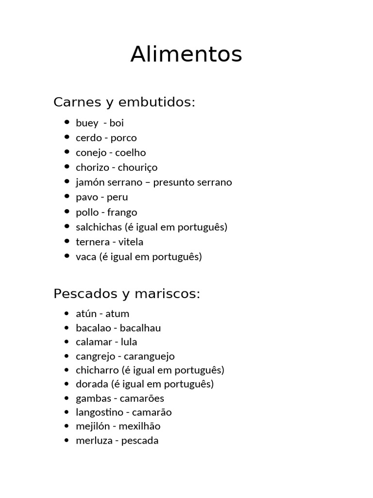 Alimentos em Espanhol | PDF