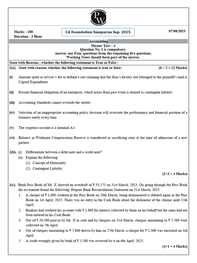 Accounting Master Test - Questions & Answers | PDF | Debits And Credits ...