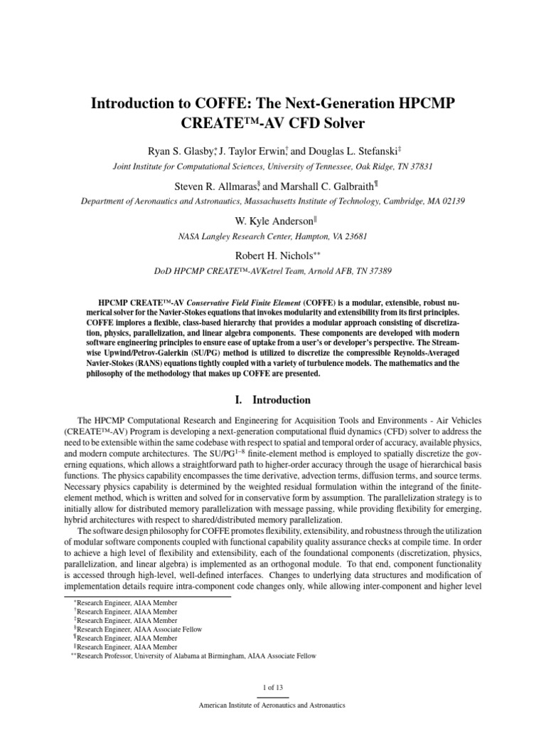 COFFE: Advanced HPCMP CFD Solver | PDF | Computational Fluid Dynamics ...
