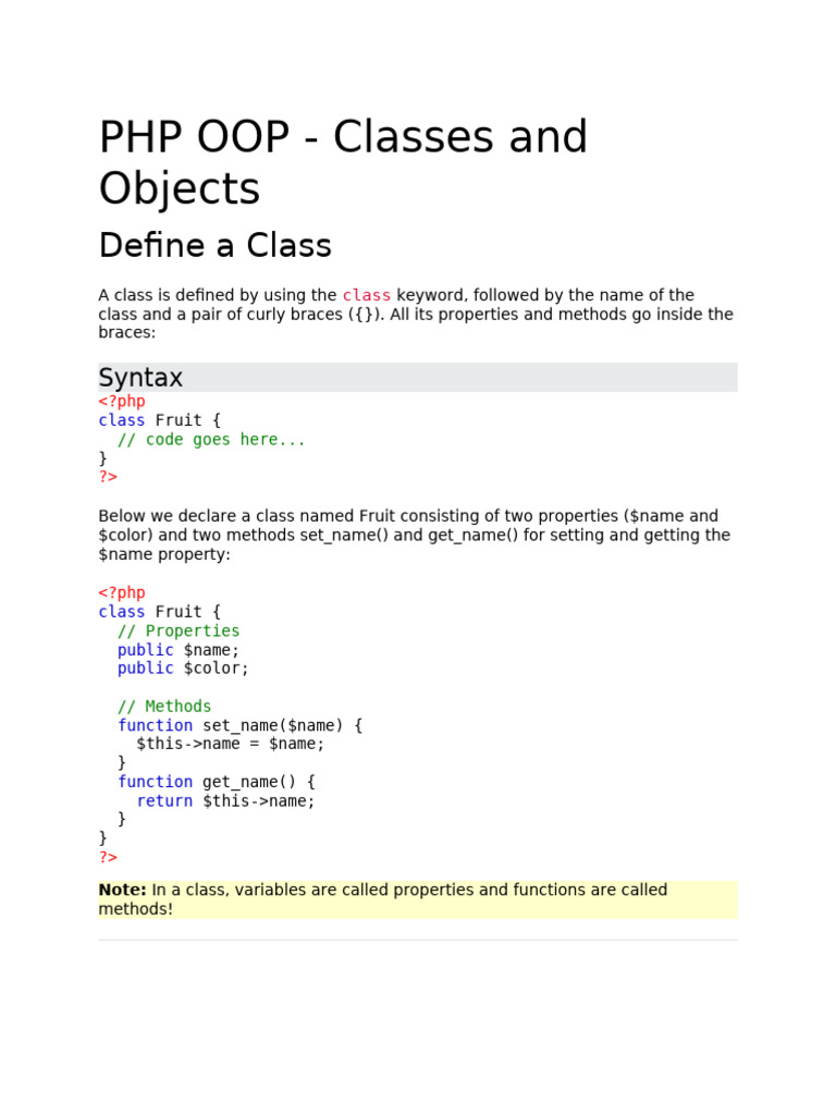 PHP OOP: Classes and Objects Explained | PDF
