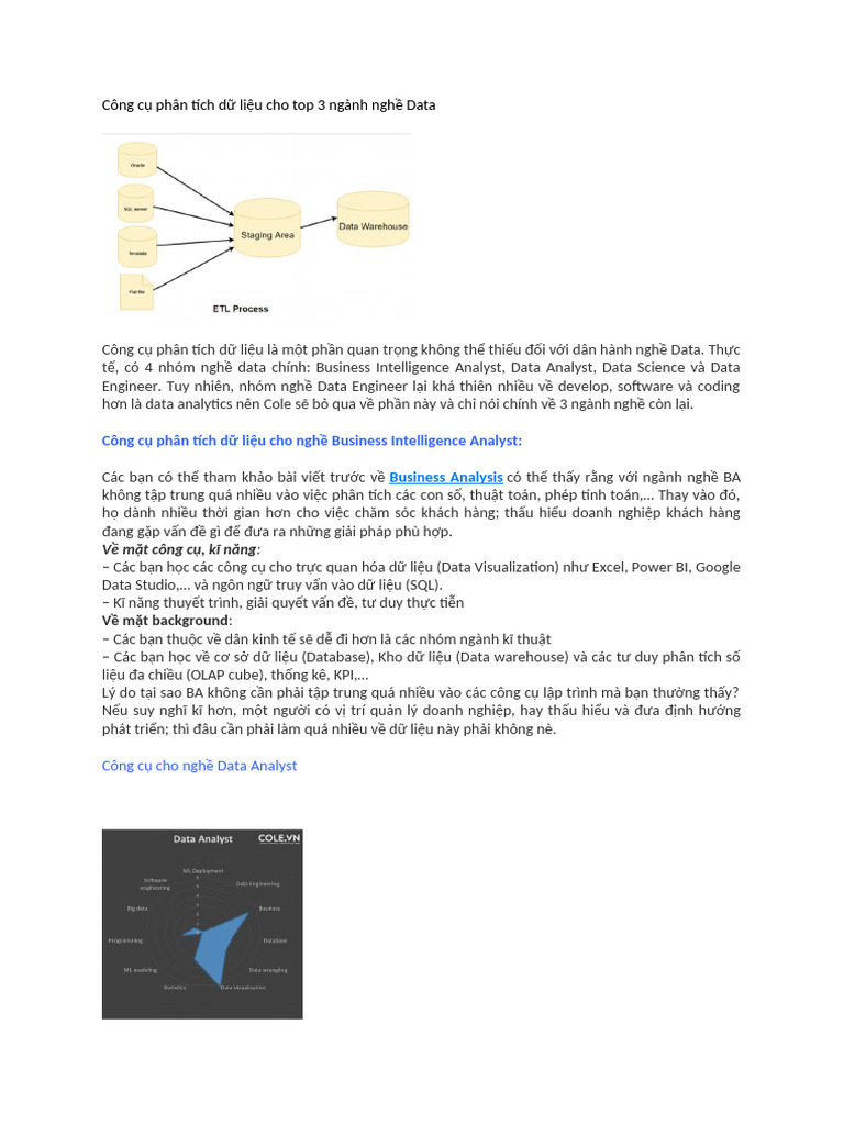 Công Cụ Phân Tích Dữ Liệu Cho Top 3 Ngành Nghề Data | PDF