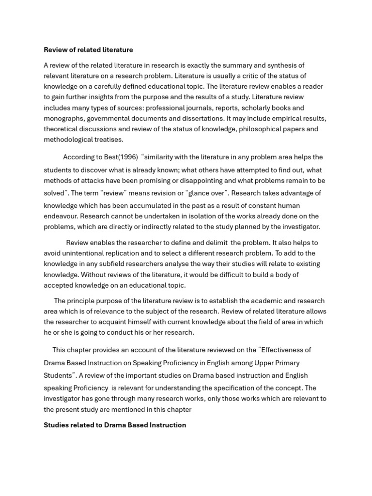 Literature Review on Drama-Based Instruction | PDF | Learning | Knowledge