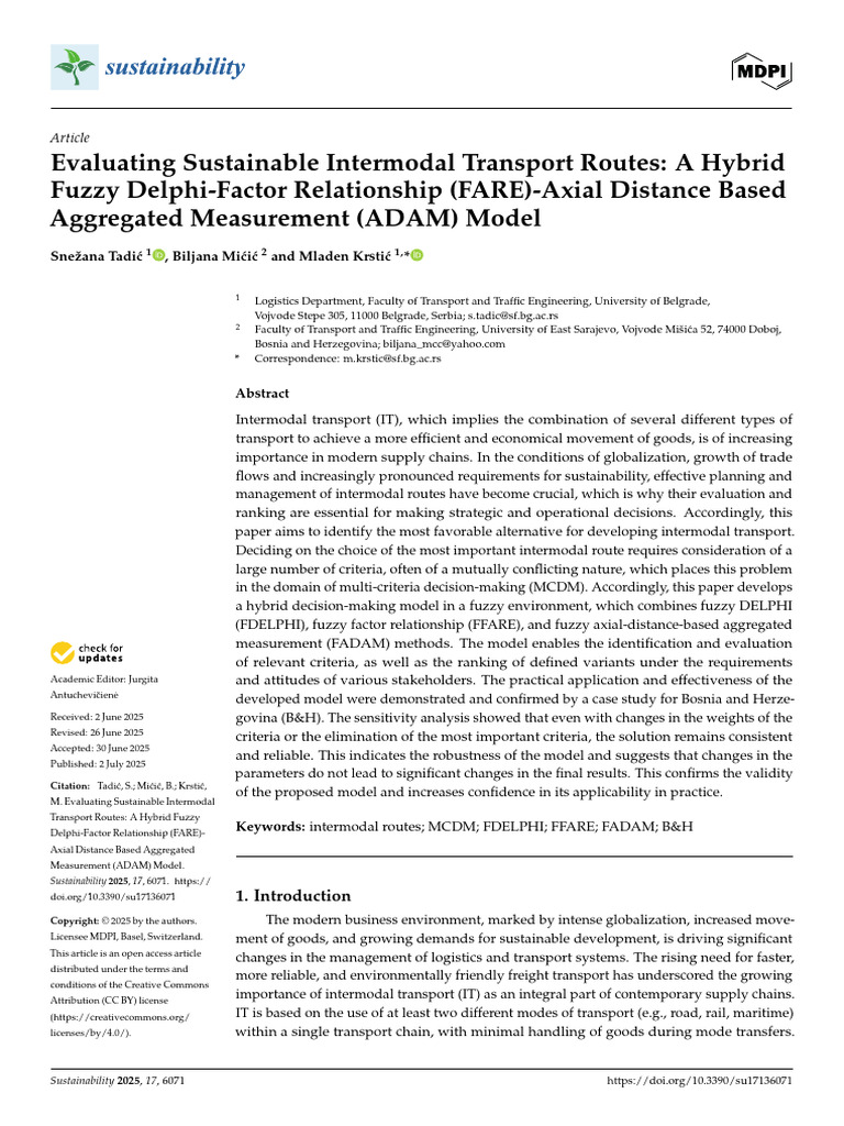 Sustainable Intermodal Transport Evaluation | PDF | Decision Making ...