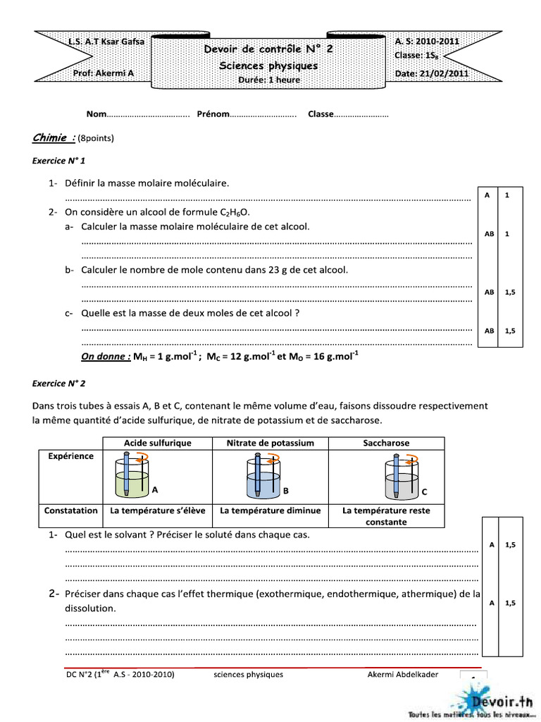 Exercices de Chimie et Physique pour IS8 | PDF | Densité | Substances ...