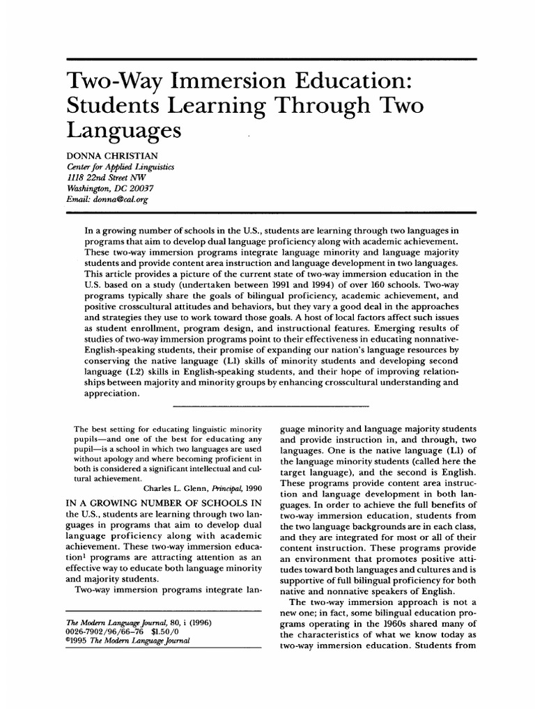 Two-Way Immersion Education Overview | PDF | Second Language ...