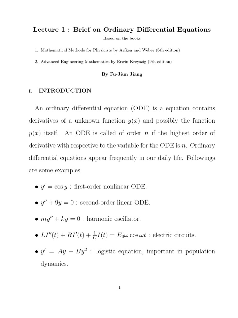 Introduction to Ordinary Differential Equations | PDF | Ordinary ...