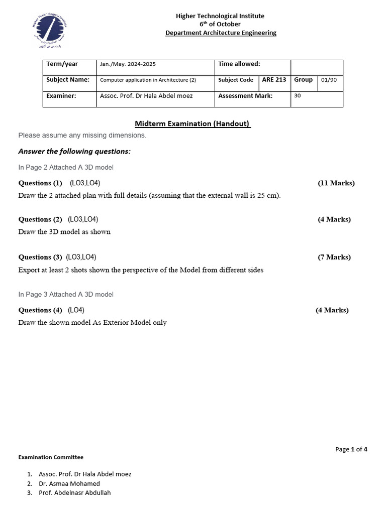 Midterm Exam: Computer Applications in Architecture | PDF