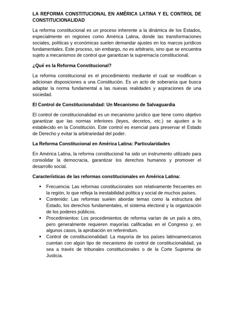 La Ref La Reforma Constitucional en América Latina y El Control de ...