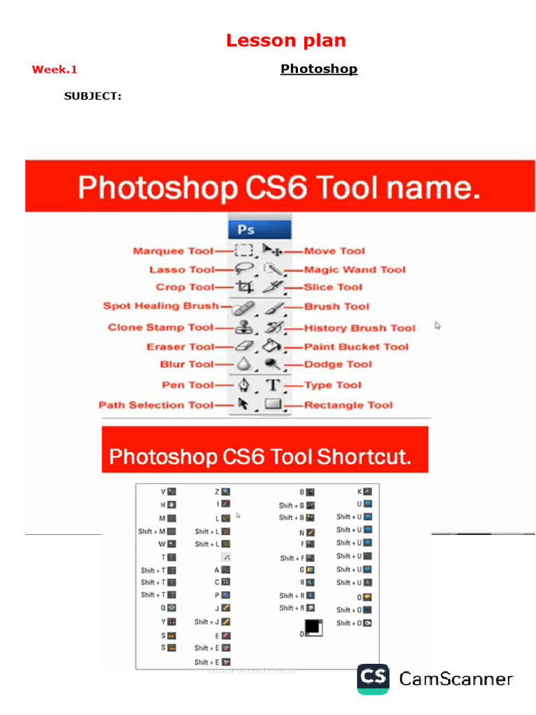 Photoshop Lesson Plan Week 1 | PDF