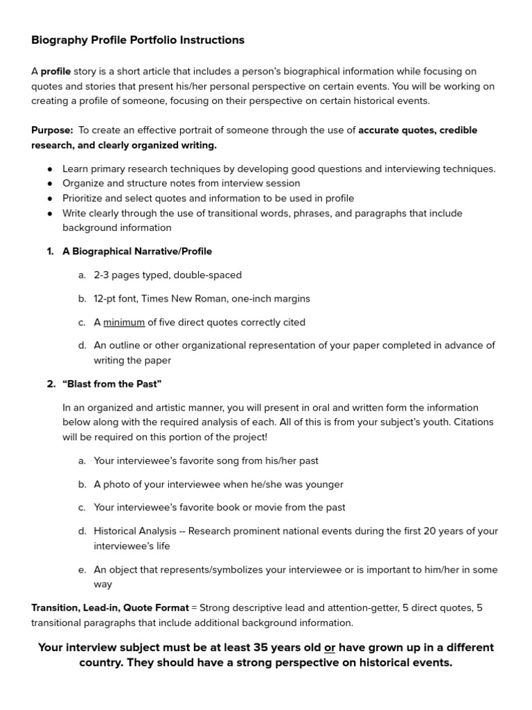Biography Profile Portfolio Instructions | PDF | Human Communication