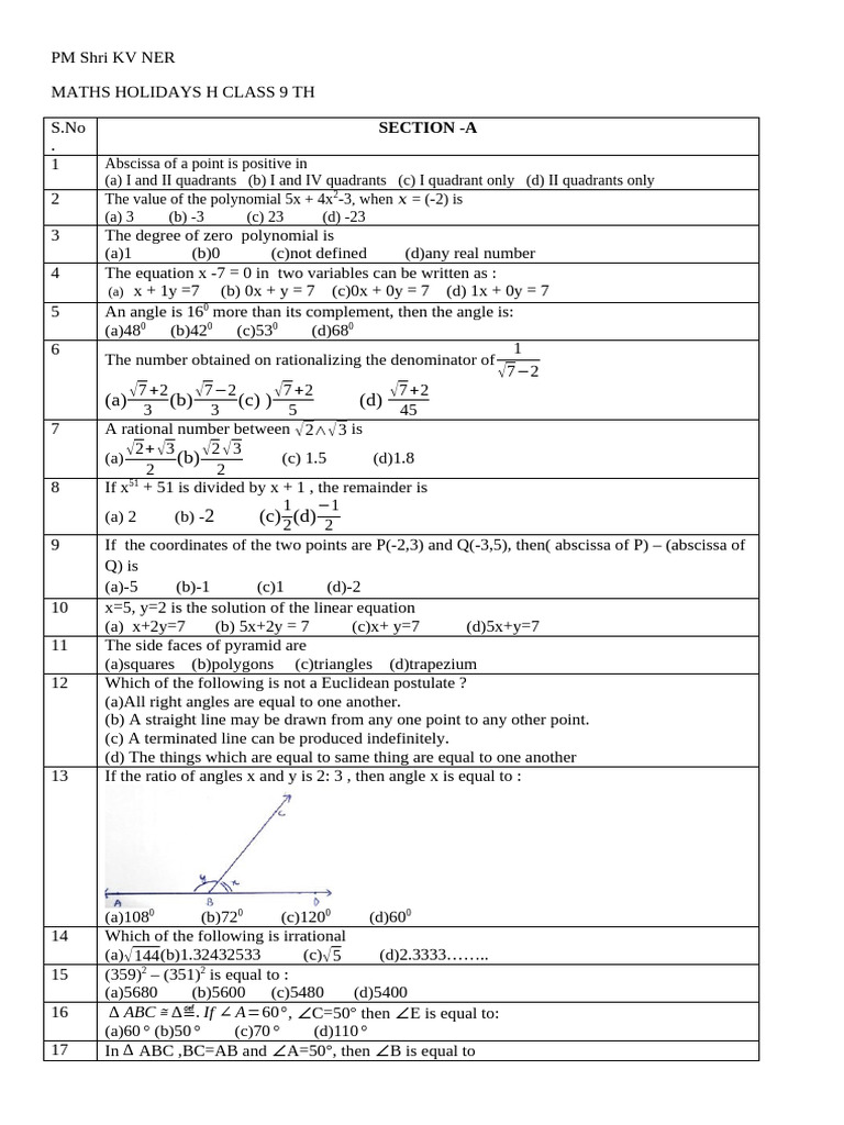 25-26 Class 9 TH Maths HW Autumn | PDF | Euclid | Mathematical Concepts