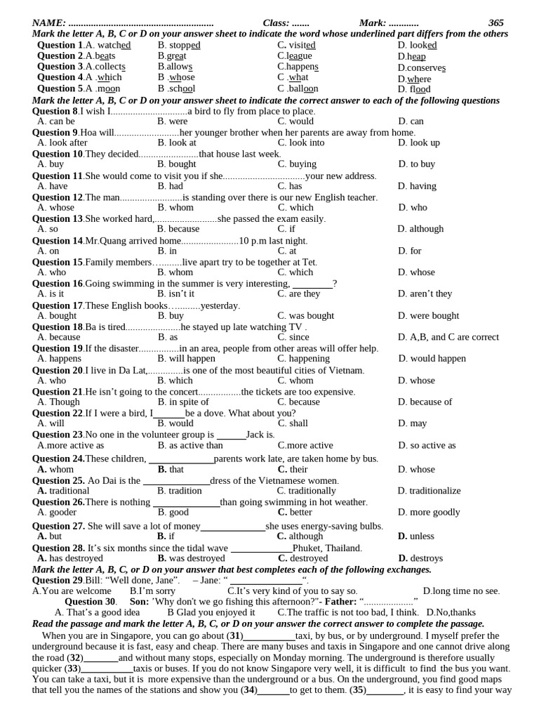 English Language Test Questions | PDF