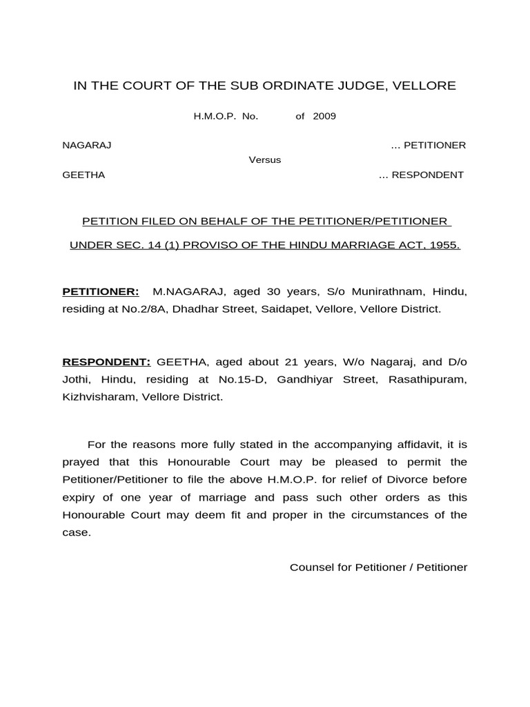 Permission Petition for Divorce Filing | PDF | Common Law | Social ...