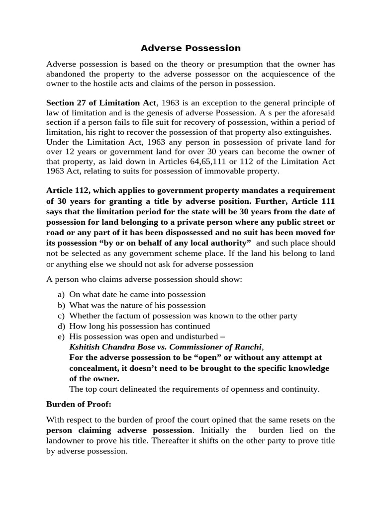 Adverse Possession | PDF | Adverse Possession | Property