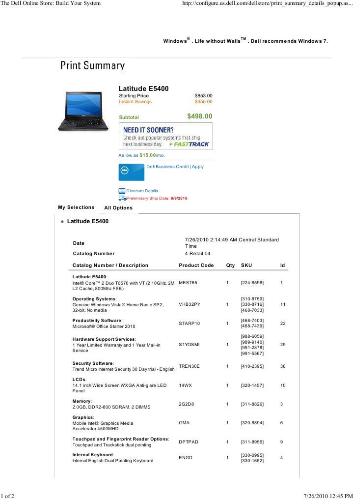 Dell Latitude E5400 Specifications | PDF | Dell | Laptop