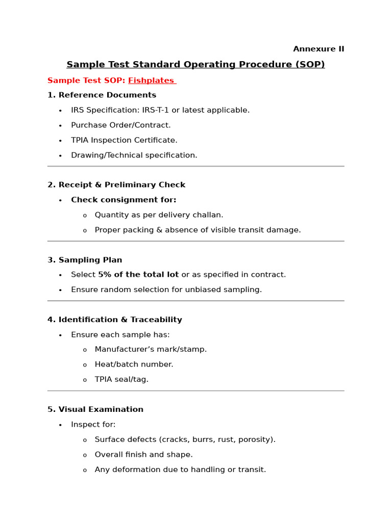 Sample Test SOP for Fishplates & Springs | PDF | Hardness | Mechanical ...
