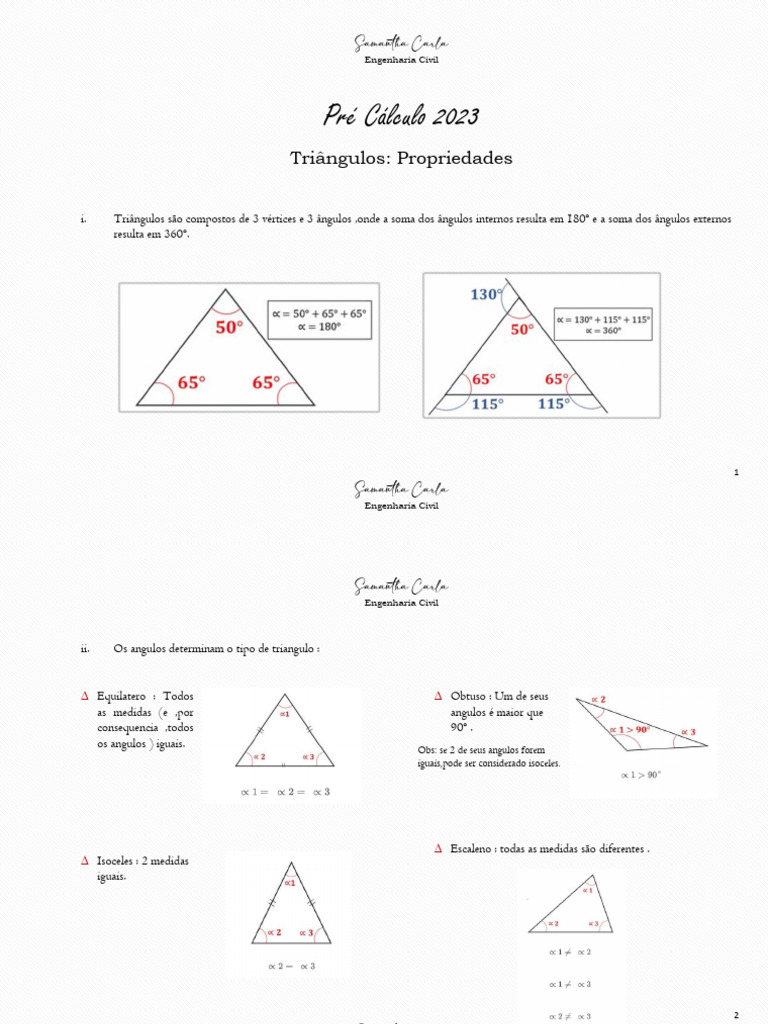 Resumo Triagulos Pré Calculo | PDF | Triângulo | Geometria Euclidiana