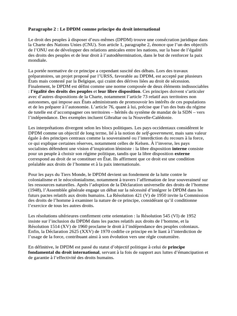 DPDM : Principe du droit international | PDF | Droit des peuples à ...