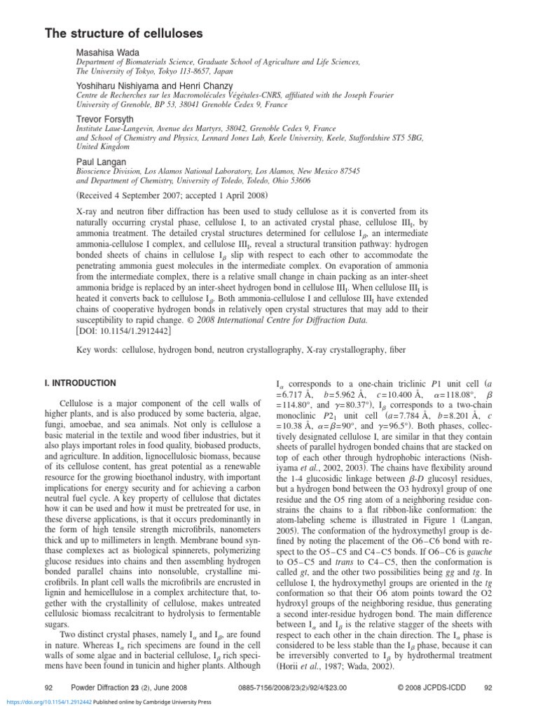 Structure and Phases of Cellulose | PDF | Cellulose | Hydrogen Bond