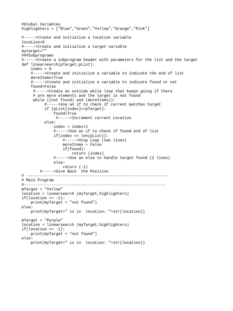 Linear Search Algorithm in Python | PDF