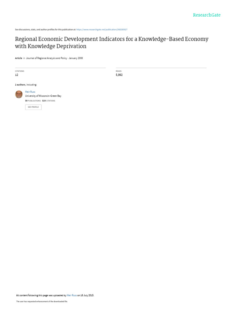 Regional Economic Development Indicators For A Kno | PDF | Cost Of ...