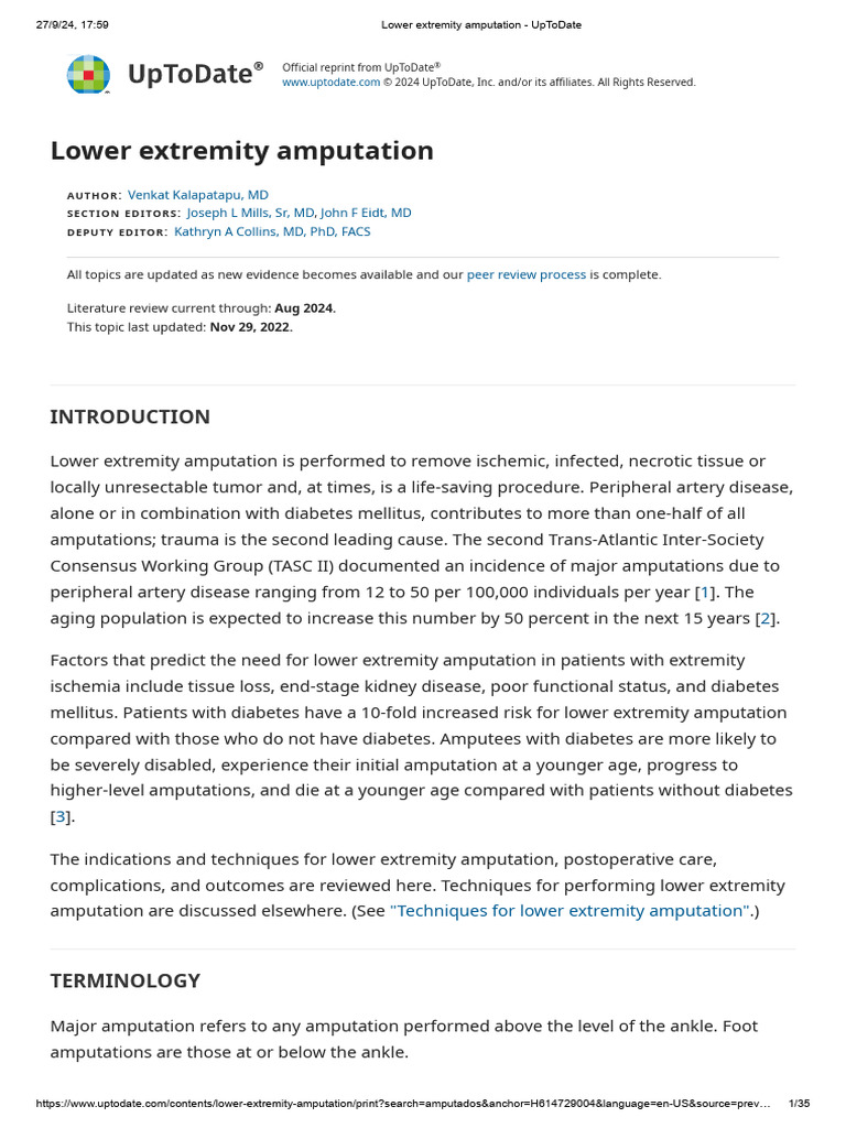Lower Extremity Amputation Overview | PDF | Amputation | Ischemia
