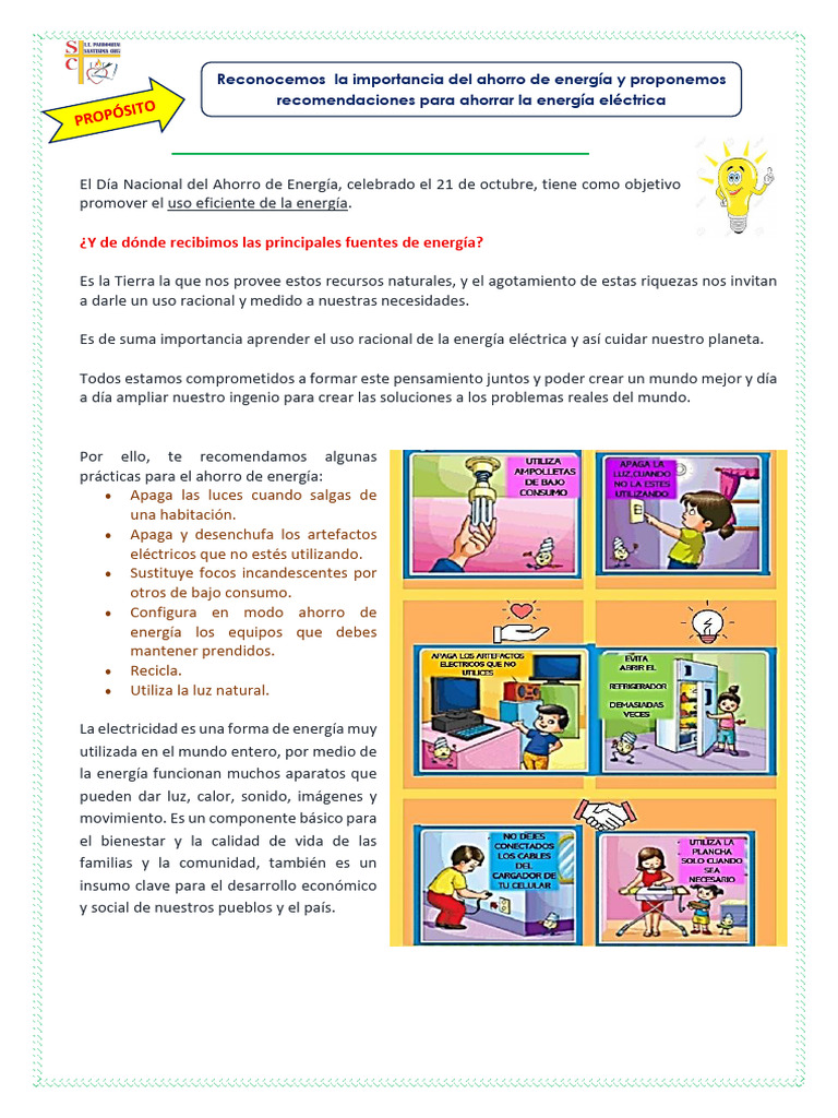 Ahorro de Energía para Niños: Prácticas y Compromisos | PDF | Uso ...