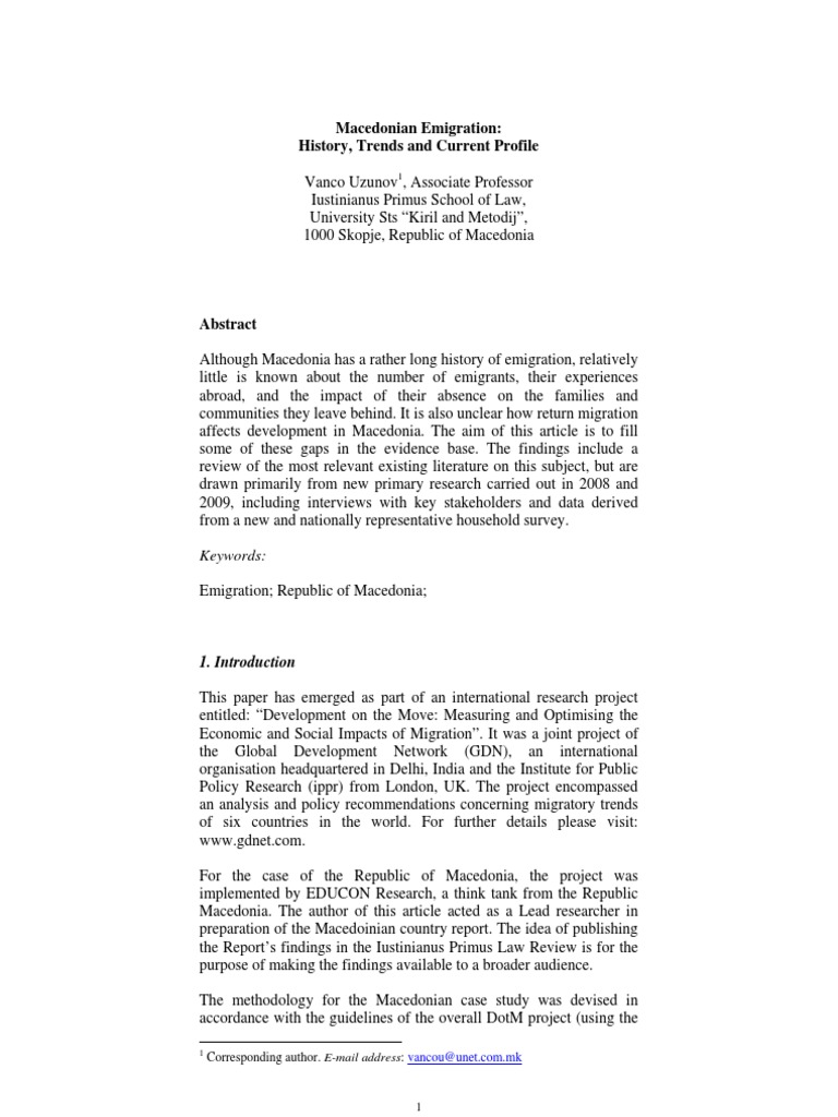 Vanco Uzunov Macedonian Emigration PDF Republic Of Macedonia