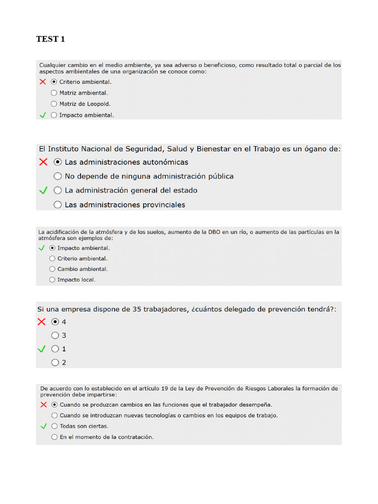 Test 1 Gestión de La PRL - Solución | PDF
