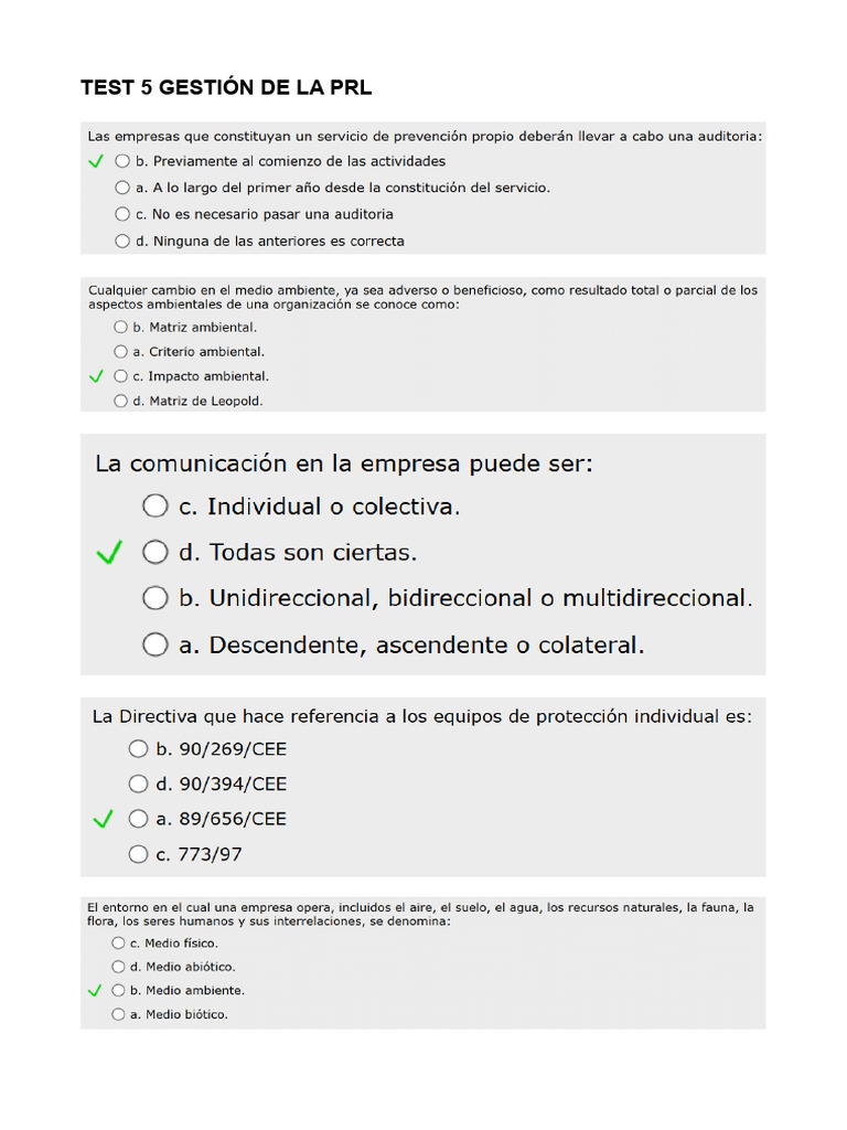Test 5 Gestión de La PRL - Solución | PDF