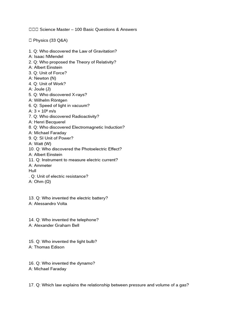 Science Master: 100 Q&A Overview | PDF | Acid | Chemistry