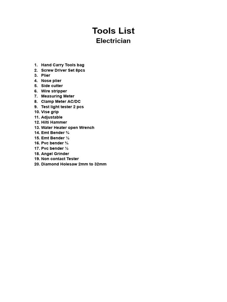 Essential Electrician Tools List | PDF