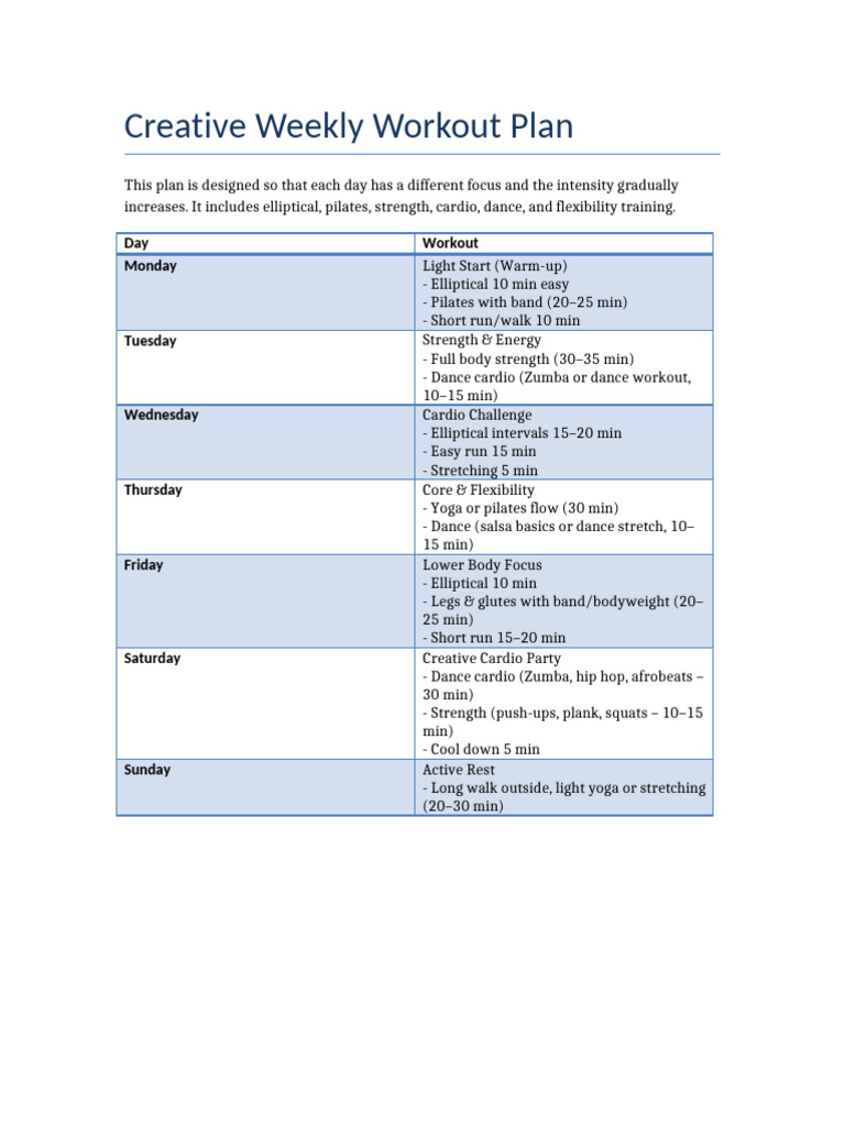 Weekly Workout Plan | PDF